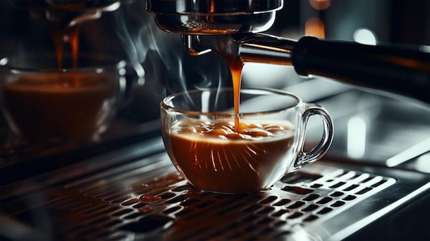 espresso pouring from coffee machine generative ai