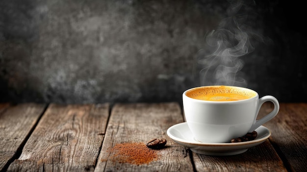 Espresso on wooden background top view Free copy space AI generative