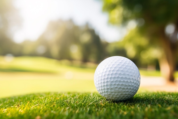 Essence of Golfing on a Dreamy Day with a Ball in the Foreground against a Sunlit Horizon