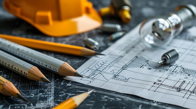 Photo essential construction tools and design plans for effective project management