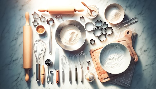 Essential ingredients and tools for cupcake baking laid out