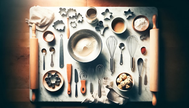 Essential ingredients and tools for cupcake baking laid out