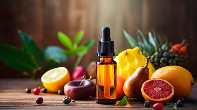 Essential oil of berries and fruits in a bottle Generative AI Spa