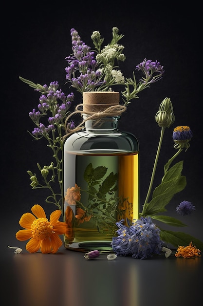 Essential oil spa herbs and flowers Generative AI