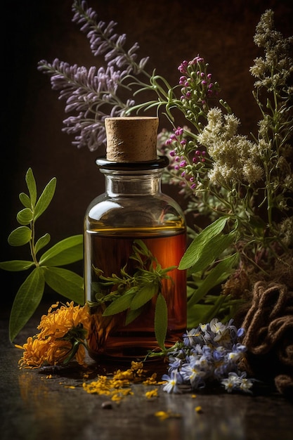 Essential oil spa herbs and flowers Generative AI