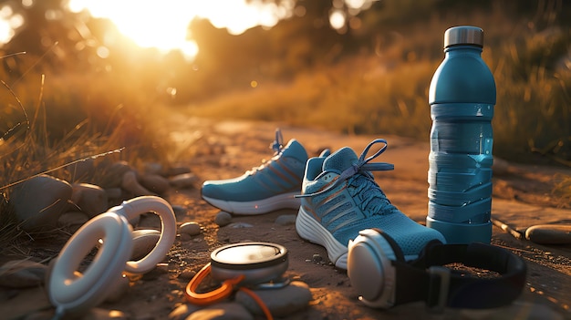 Photo essentials for outdoor running and active lifestyle displayed on a serene trail