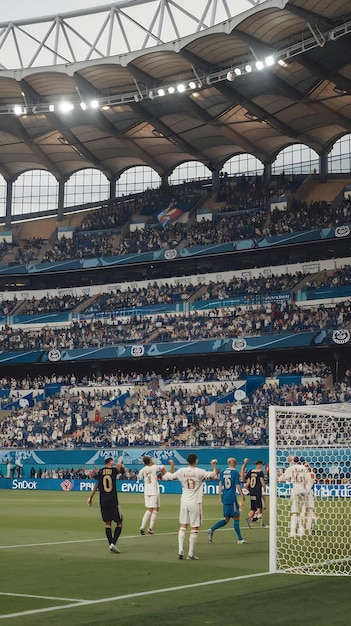 Establishing Shot of Fans Cheer for Their Favorite Team on a Stadium During Soccer Championship Fin