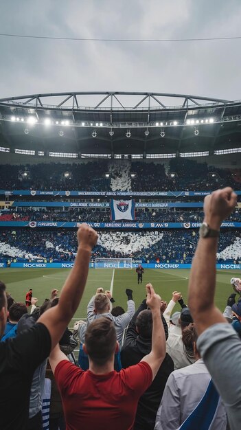 Establishing Shot of Fans Cheer for Their Favorite Team on a Stadium During Soccer Championship Fin