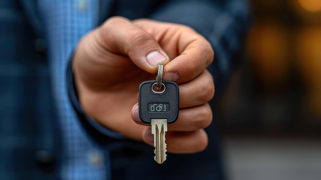 Estate agent holding house keys in office