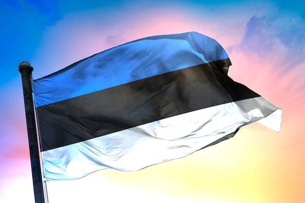 estonia country flag, 3d flag, and color background.