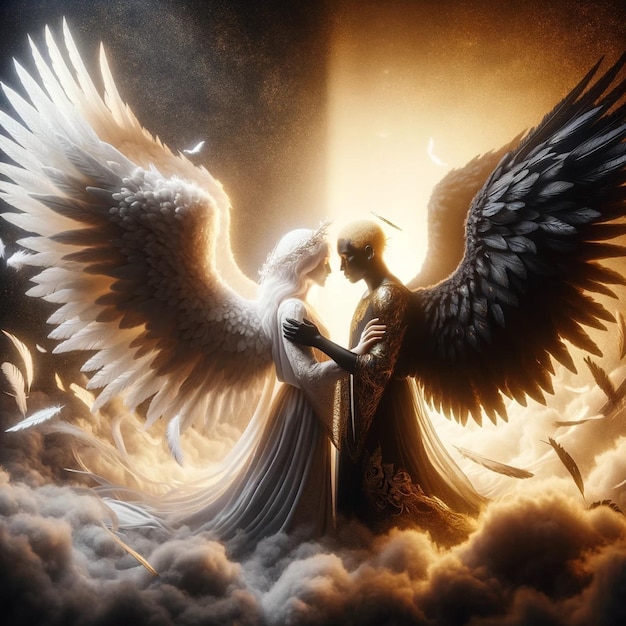 Eternal Embrace Angelic Light and Dark Union