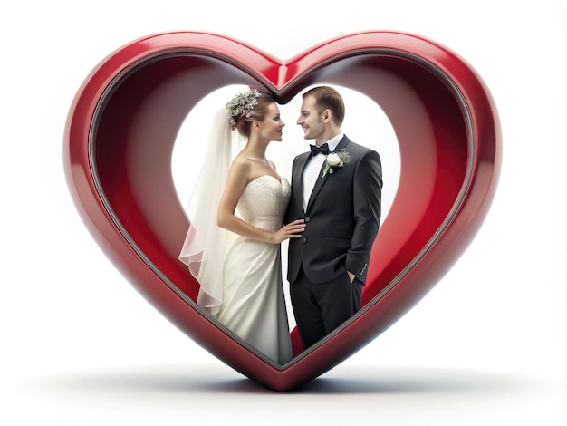 Eternal Love Bride and Groom Embraced in Heart Frame Generative AI