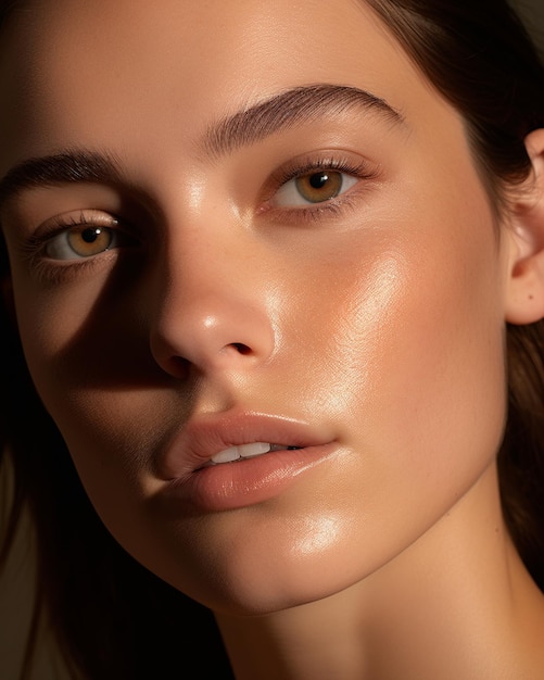 Ethereal Beauty Closeup of Woman's Flawlessly Crafted Visage