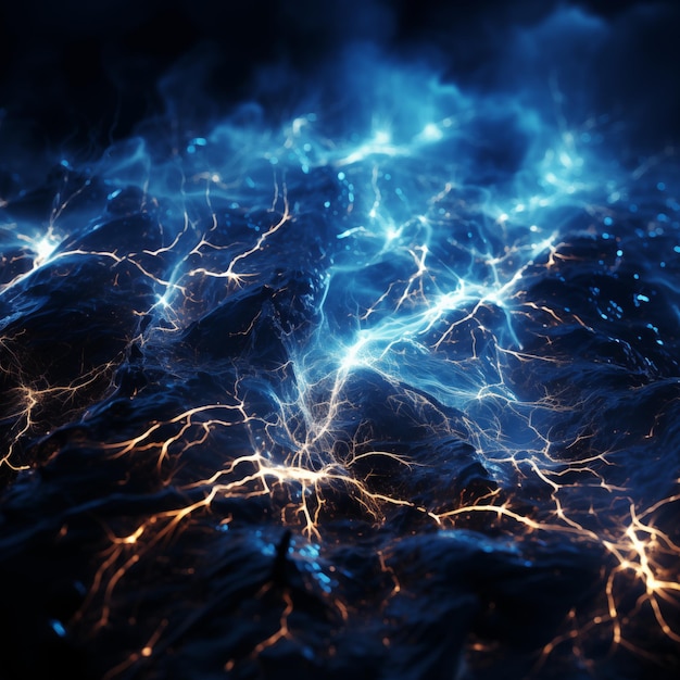 Ethereal Blue Electricity Bolts in a Dark Abstract Background