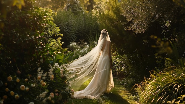 Photo ethereal bridal moment in nature