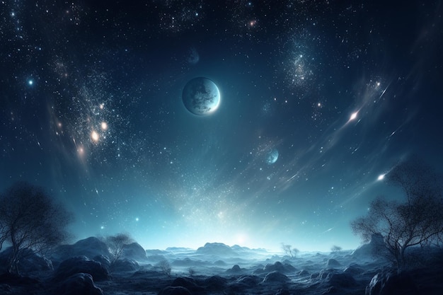 Ethereal Celestial Scene with Stars Galaxies and Cosmic Elements Created with Generative AI