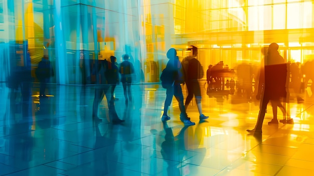 Ethereal city life captured in abstract motion Busy commuters in a blur of movement Contemporary urban photography style suitable for dynamic backgrounds AI