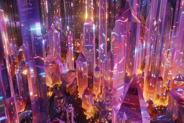 Photo ethereal cityscape made of holographic crystals an