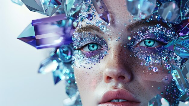 Ethereal Crystal Crowned Beauty in Snowy Enchanted Realm