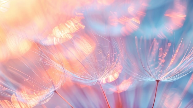 Photo ethereal dandelion seeds illuminated by warm light a dreamy macro photography