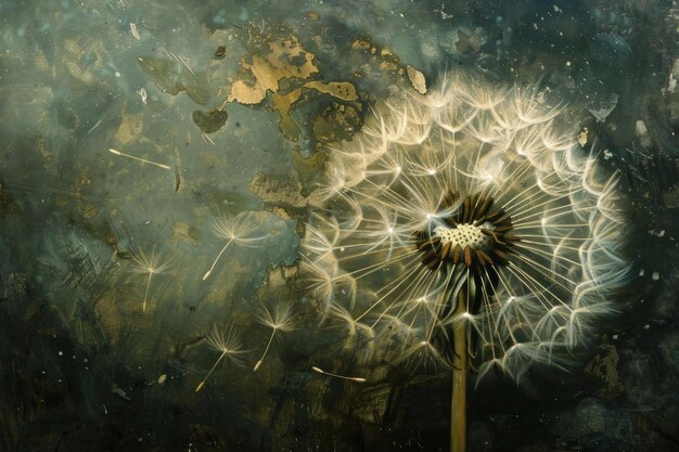 Photo ethereal dandelion on textured background