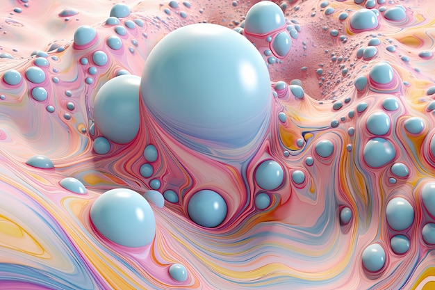 An ethereal and dreamy pastel background illustration with flowing violet and turquoise liquid Generative AI