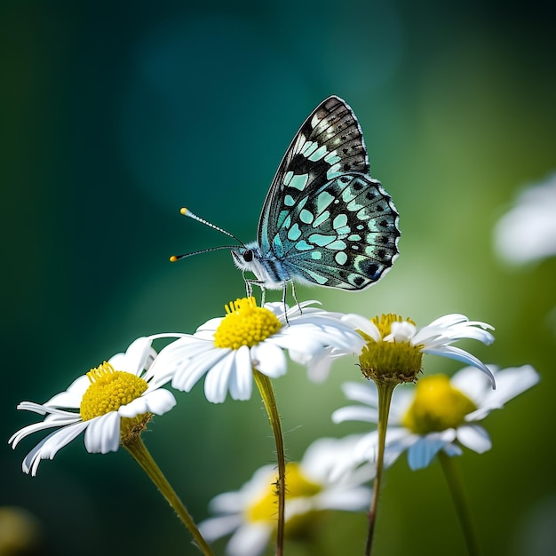 Ethereal Elegance Butterfly Alighting on a Radiant Daisy