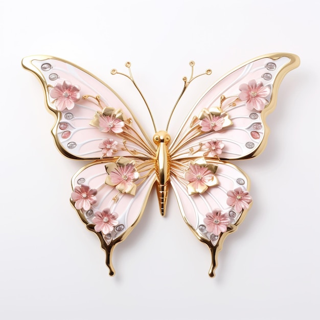 Ethereal Elegance White and Gold Butterfly with Chrome Gold Accents