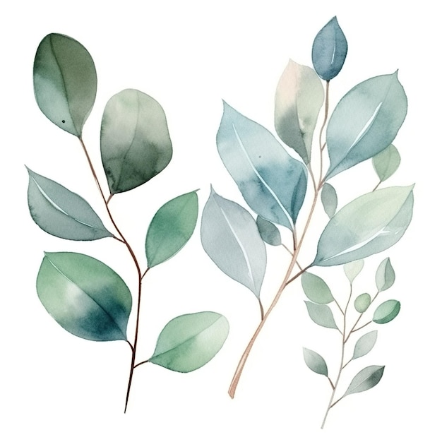 Ethereal Eucalyptus Delight in the Serene Beauty of Watercolor Eucalyptus Leaves Generative AI