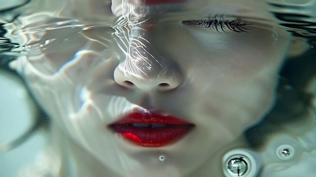 Ethereal Female Face Reflected in Shimmering Water