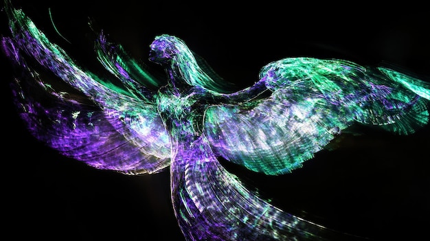 Photo ethereal figure resembling a bird created with vibrant light effects