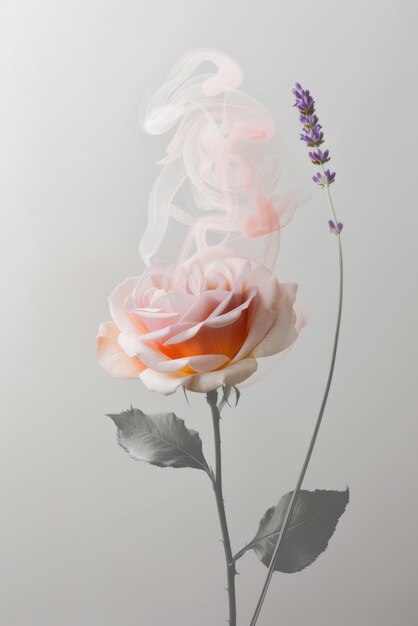 Photo ethereal floral art smoke and petals in soft tones