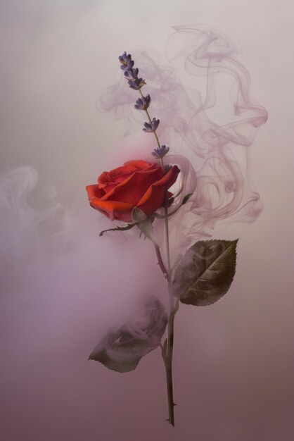 Photo ethereal floral art smoke and petals in soft tones