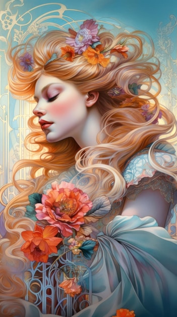 Ethereal floral woman art