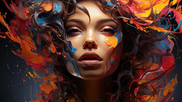 Ethereal Fusion of Fluid Colors with Intense Female Portrait