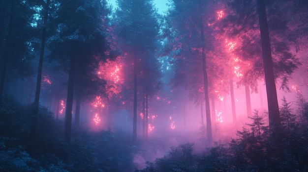 Ethereal Glow in a Misty Forest