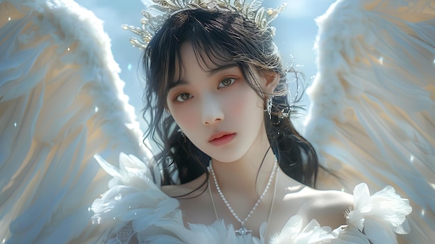 Ethereal Goddess in Angelic ReposeA Serene Celestial Portrait