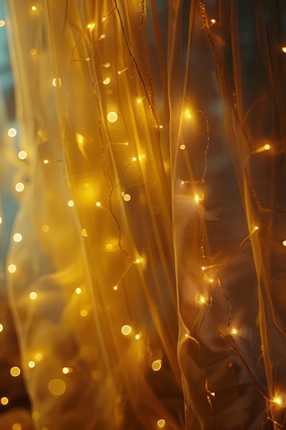 Photo ethereal golden string lights draped in sheer fabric a magical and dreamy ambiance for events and