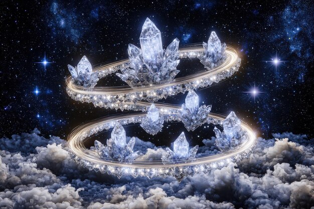 Ethereal ice crystal platforms floating in night sky with stars