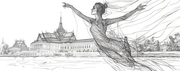 Photo ethereal ink drawing of the iconic grand palace in thailand