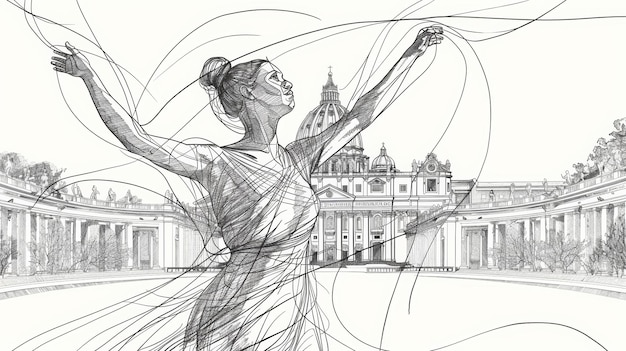 Photo ethereal ink drawing of st peter s basilica in the vatican city landscape