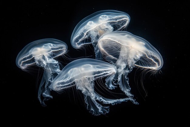 Photo ethereal jellyfish swarm in dark waters