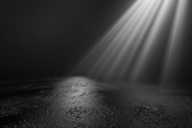 Photo ethereal light beams piercing through darkness over a mystical landscape