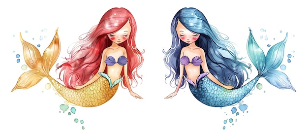 Photo ethereal mermaid watercolor enchanting nursery clipart artwork