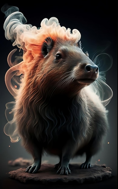 an ethereal and mesmerizing image of an Capybara Embrace the styles of illustration dark fantasy and cinematic mystery the elusive nature of smoke