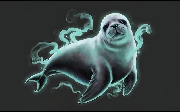 an ethereal and mesmerizing image of an Harp Seal Embrace the styles of illustration dark fantasy and cinematic mystery the elusive nature of smoke