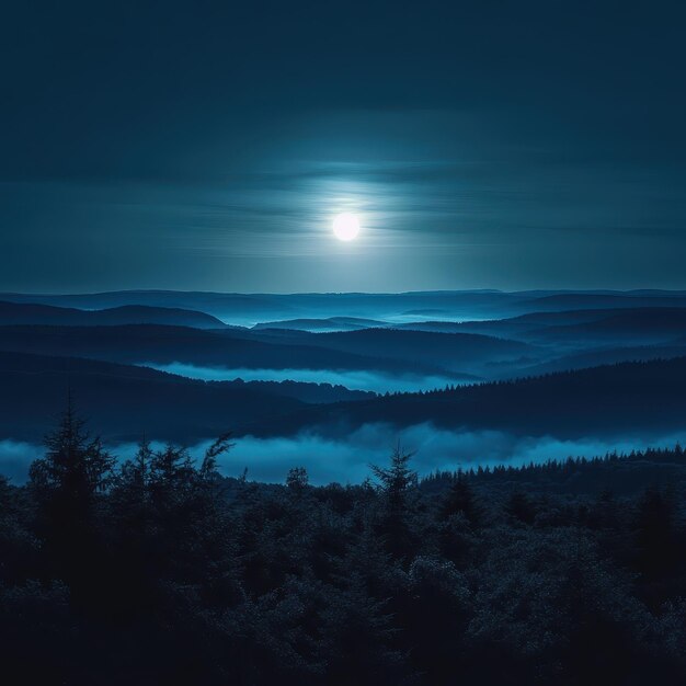 Photo ethereal moonlight illuminating misty landscape