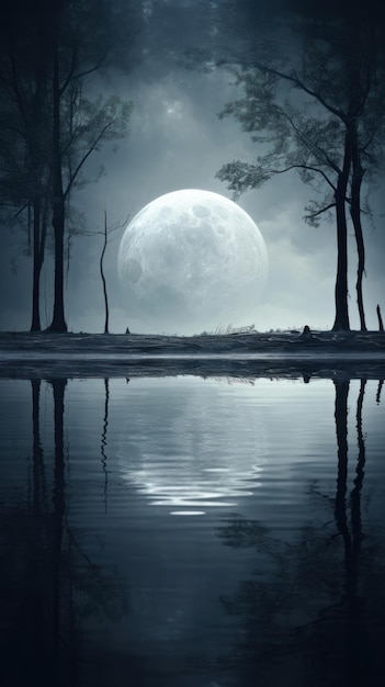 Photo ethereal moonlit forest reflection