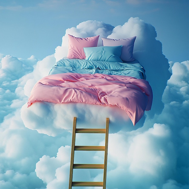 Photo ethereal slumber surreal bed floating amidst clouds