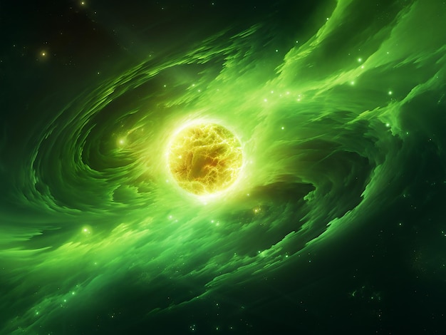 Ethereal Solar Storm Green against a galactic canvas AI Generation